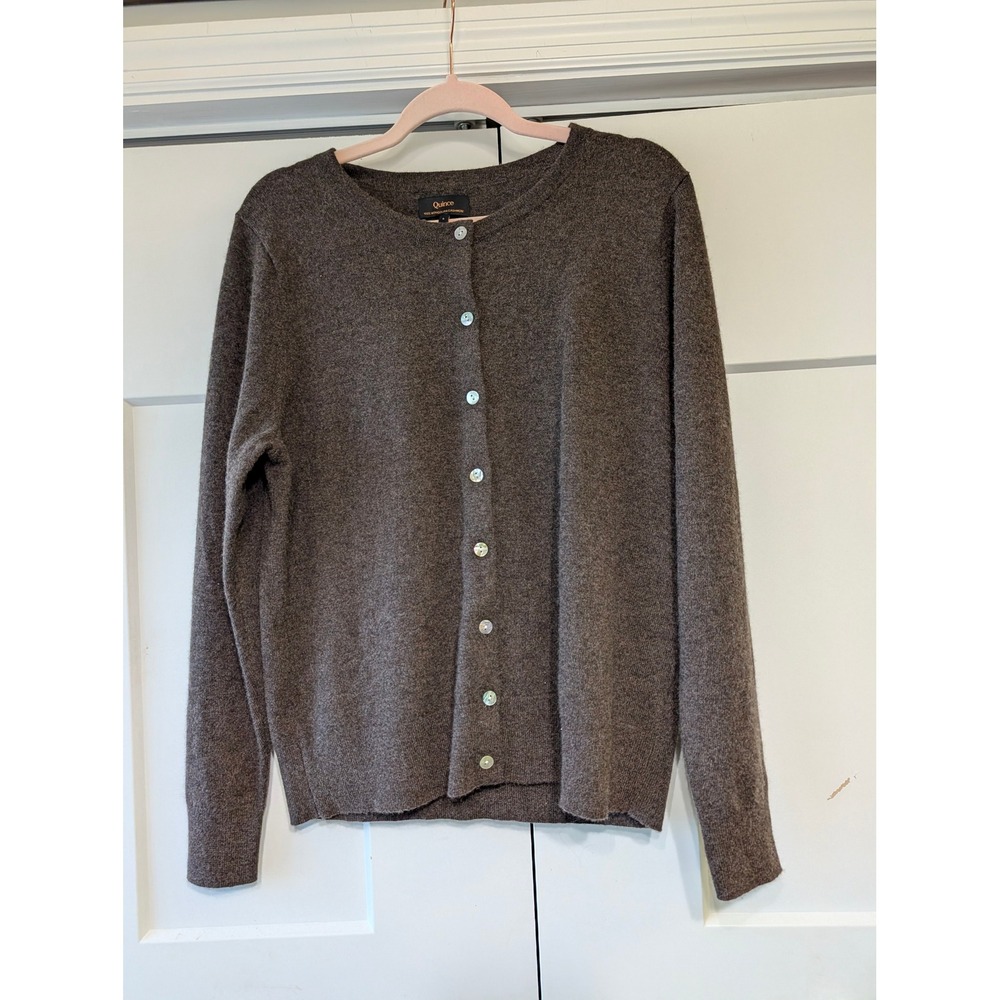 Quince 100% Mongolian Cashmere Crewneck Cardigan Sweater Brown Large L 5908